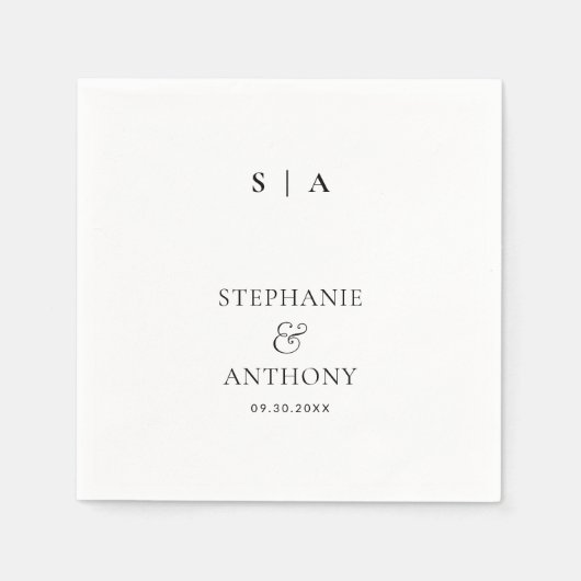 Moderne Minimal-Monogramm-Schwarz-Weiß-Hochzeit Serviette (Vorderseite)
