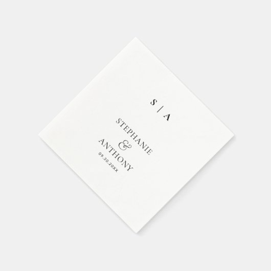 Moderne Minimal-Monogramm-Schwarz-Weiß-Hochzeit Serviette (Ecke)