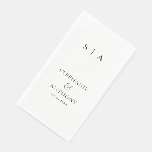 Moderne Minimal-Monogramm-Schwarz-Weiß-Hochzeit Serviette (Ecke)