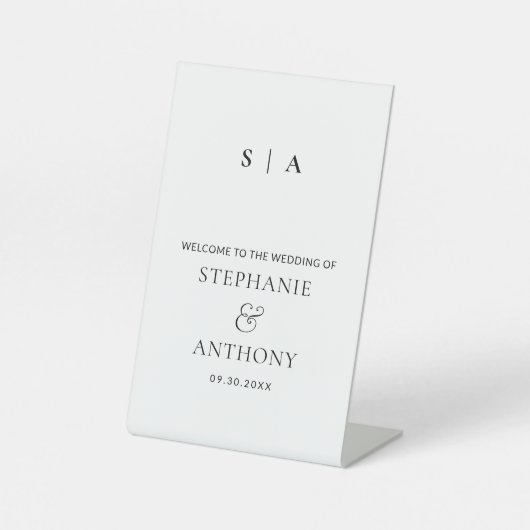 Moderne Minimal-Monogramm-Schwarz-Weiß-Hochzeit Sockelschild (Vorderseite)