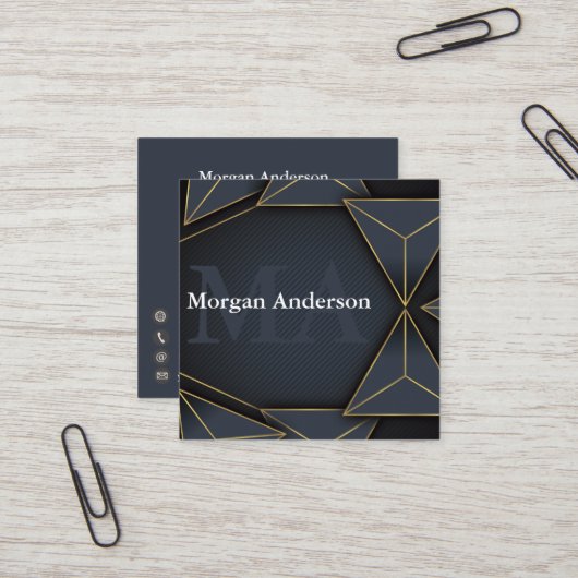 Moderne Minimal-Monogramm- und Metal-Polygonkohle Quadratische Visitenkarte (Vorderseite/Rückseite Beispiel)