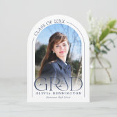 Moderne Minimal Navy Arch Foto Grad Ankündigung (Stehend Vorderseite)