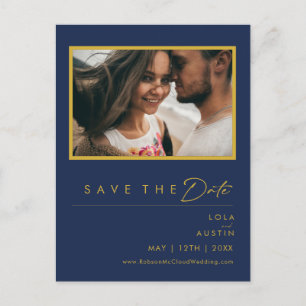 Moderne Minimal Navy Blau Gold Foto Save The Date Einladungspostkarte