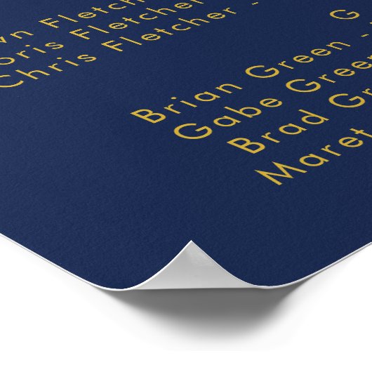 Moderne Minimal Navy Blue Gold Alphabetische Sitzp Poster (Ecke)