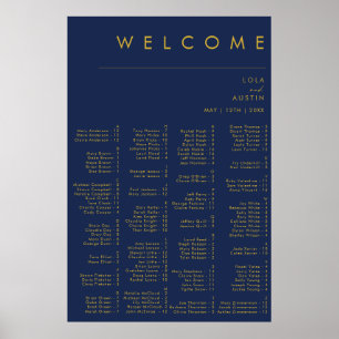 Moderne Minimal Navy Blue Gold Alphabetische Sitzp Poster
