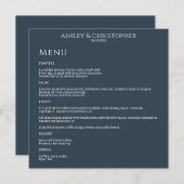 Moderne Minimal Navy Blue Hochzeit Empfang Menükarte (Vorne/Hinten)