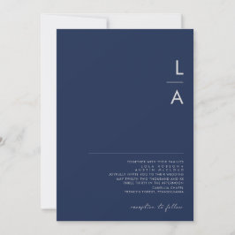 Moderne Minimal Navy Blue Silver Monogram Wedding Einladung