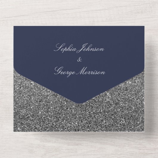 Moderne Minimal Navy Blue Silver Wedding All In One Einladung (Rückseite)