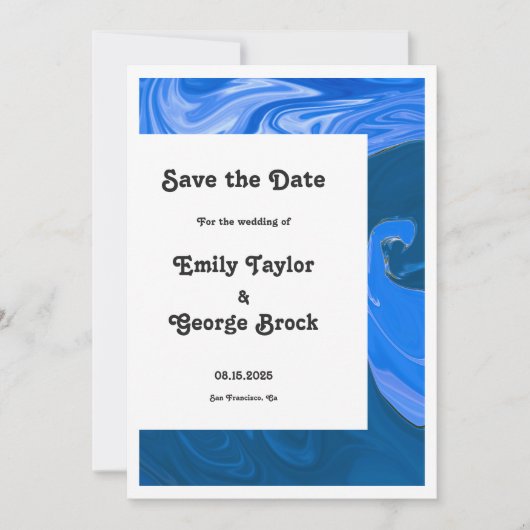 Moderne Minimal Navy Blue Waves Abstrakt Hochzeit Save The Date (Vorderseite)