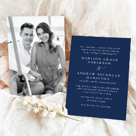 Moderne Minimal Navy Foto Hochzeit Einladung