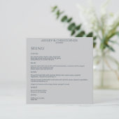 Moderne Minimal Navy & Gray Hochzeitsempfehlung Menükarte (Stehend Vorderseite)