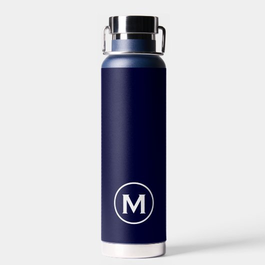 Moderne Minimal Navy White Monogram Trinkflasche (Rückseite)