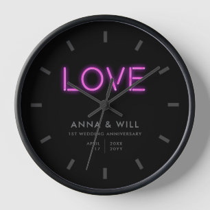 Moderne Minimal Neon Liebe 1. Hochzeitstag Uhr