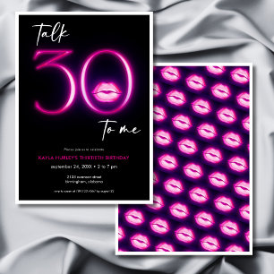 Moderne Minimal Neon Pink Lips sprechen 30 Geburts Einladung
