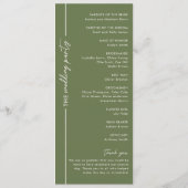 Moderne Minimal Olive Green Wedding Programm (Rückseite)