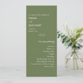 Moderne Minimal Olive Green Wedding Programm (Stehend Vorderseite)