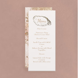Moderne Minimal Oyster Pearl Beach Hochzeit Menükarte