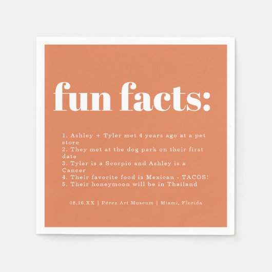 Moderne Minimal Papaya Color Swatch Fun Fakten Serviette (Vorderseite)