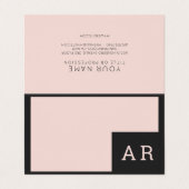 Moderne Minimal Pastel Rosa und Schwarz Monogramm Visitenkarten (Außenseite Aufgefaltet)
