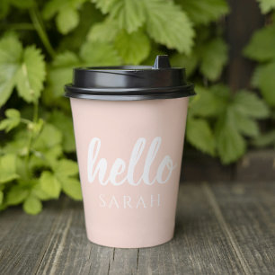 Moderne Minimal Pastellrosa Hallo Und Dein Name Pappbecher