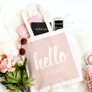 Moderne Minimal Pastellrosa Hallo Und Dein Name Tragetasche