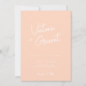 Moderne Minimal Peach Script Foto Hochzeit Einladung (Vorderseite)