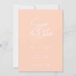 Moderne Minimal Peach Script Foto Wedding Rettete Save The Date