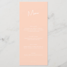 Moderne Minimal Peach Script Hochzeit Menükarte