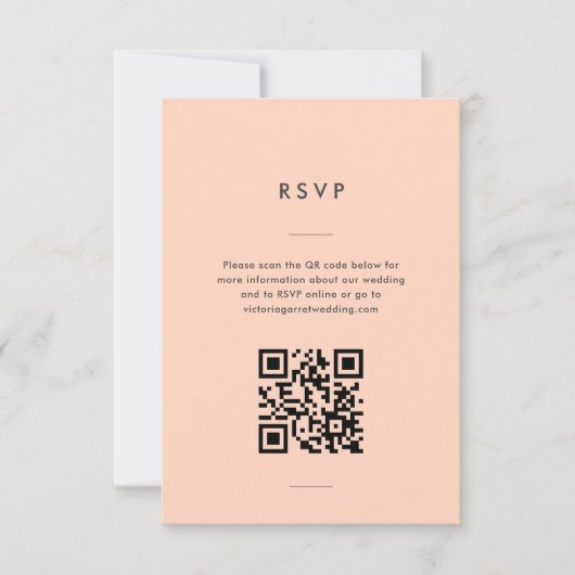 Moderne Minimal Peach Script Hochzeit RSVP Karte (Vorderseite)