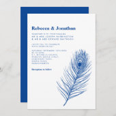 Moderne Minimal Peacock Feather Blue Wedding Einladung (Vorne/Hinten)