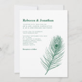 Moderne Minimal Peacock Feather Green Wedding Einladung (Vorderseite)