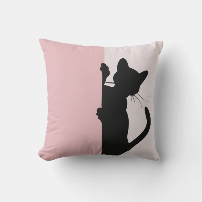 Moderne Minimal Peeking Cat Pink Kissen (Vorderseite)