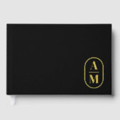 Moderne Minimal Pill Monogram - Schwarz und Gold Gästebuch (Vorderseite)
