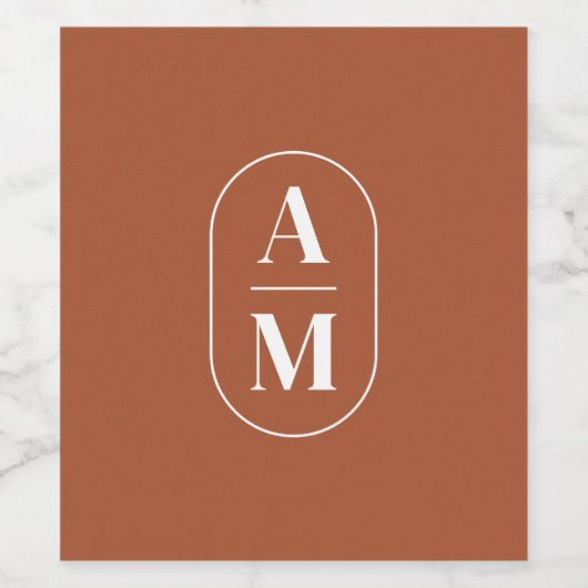 Moderne Minimal Pill Monogram - Terra Cotta Weinetikett (Einzelnes Label)