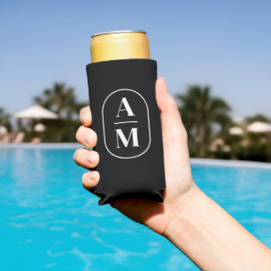 Moderne Minimal Pill Monogramm - Schwarz Selters Dosenkühler