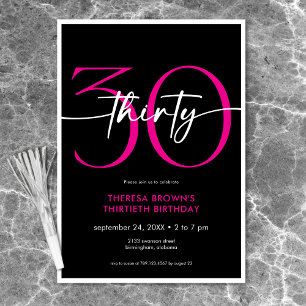 Moderne Minimal Pink 30 Drehbuch Geburtstag Einladung