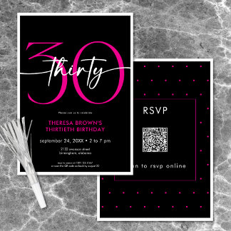 Moderne Minimal Pink 30 Script Geburtstag QR Einladung