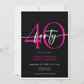Moderne Minimal Pink 40 Script Geburtstag Einladung (Vorderseite)