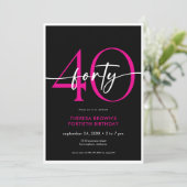 Moderne Minimal Pink 40 Script Geburtstag Einladung (Stehend Vorderseite)