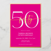 Moderne Minimal Pink 50 Script Geburtstag Folieneinladung (Vorderseite)