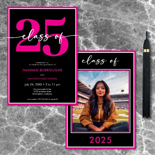 Moderne Minimal-Pink-Script-Graduierungspartei Einladung