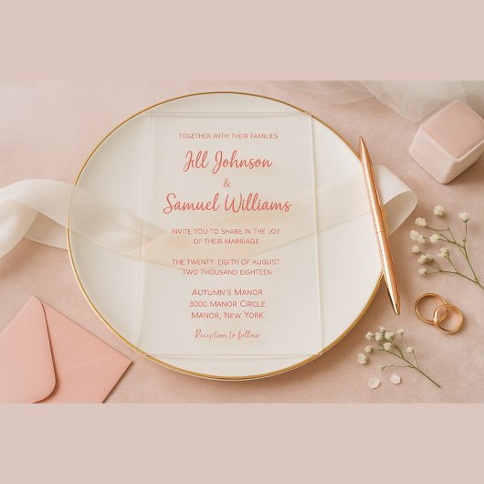 Moderne Minimal-Pink-Script-Hochzeit Acryleinladungen