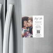 Moderne Minimal QR Code & Foto All-in-One Hochzeit Magneteinladung
