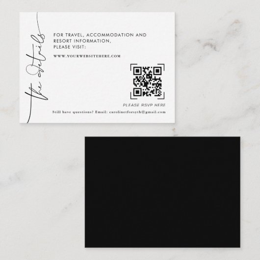 Moderne Minimal QR Code Scan | Angaben zur Hochzei Begleitkarte (Vorne/Hinten)