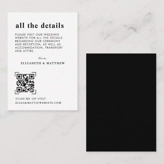 Moderne Minimal QR Code Scan | Angaben zur Hochzei Begleitkarte (Vorne/Hinten)