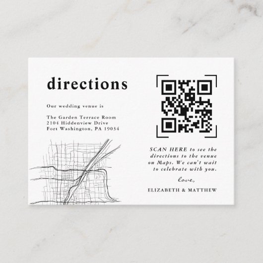 Moderne Minimal QR Code Scan | Hochzeitsrichtungen Begleitkarte (Vorderseite)