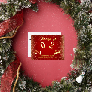 Moderne Minimal Red Elegant Cheers bis 2024 Folien Feiertagspostkarte