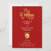 Moderne Minimal Red & Gold Foil Foto Hochzeit Einladung (Vorderseite)