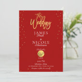 Moderne Minimal Red & Gold Foil Foto Hochzeit Einladung (Stehend Vorderseite)