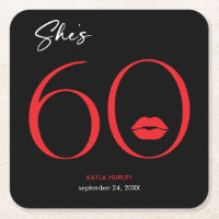 Moderne Minimal Red Lips Sie ist sechzig Geburtsta